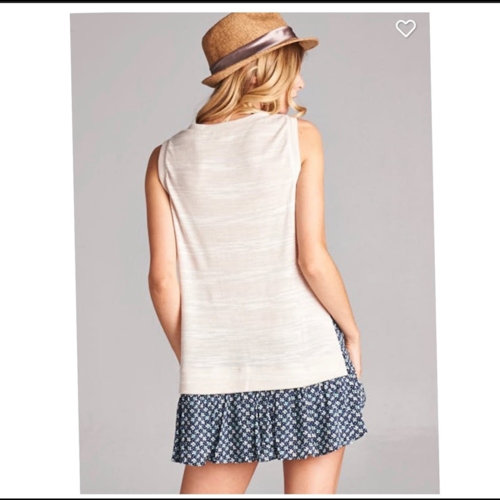 Sleeveless woven top w/ dainty floral ruffle hem - Picture 5 of 8